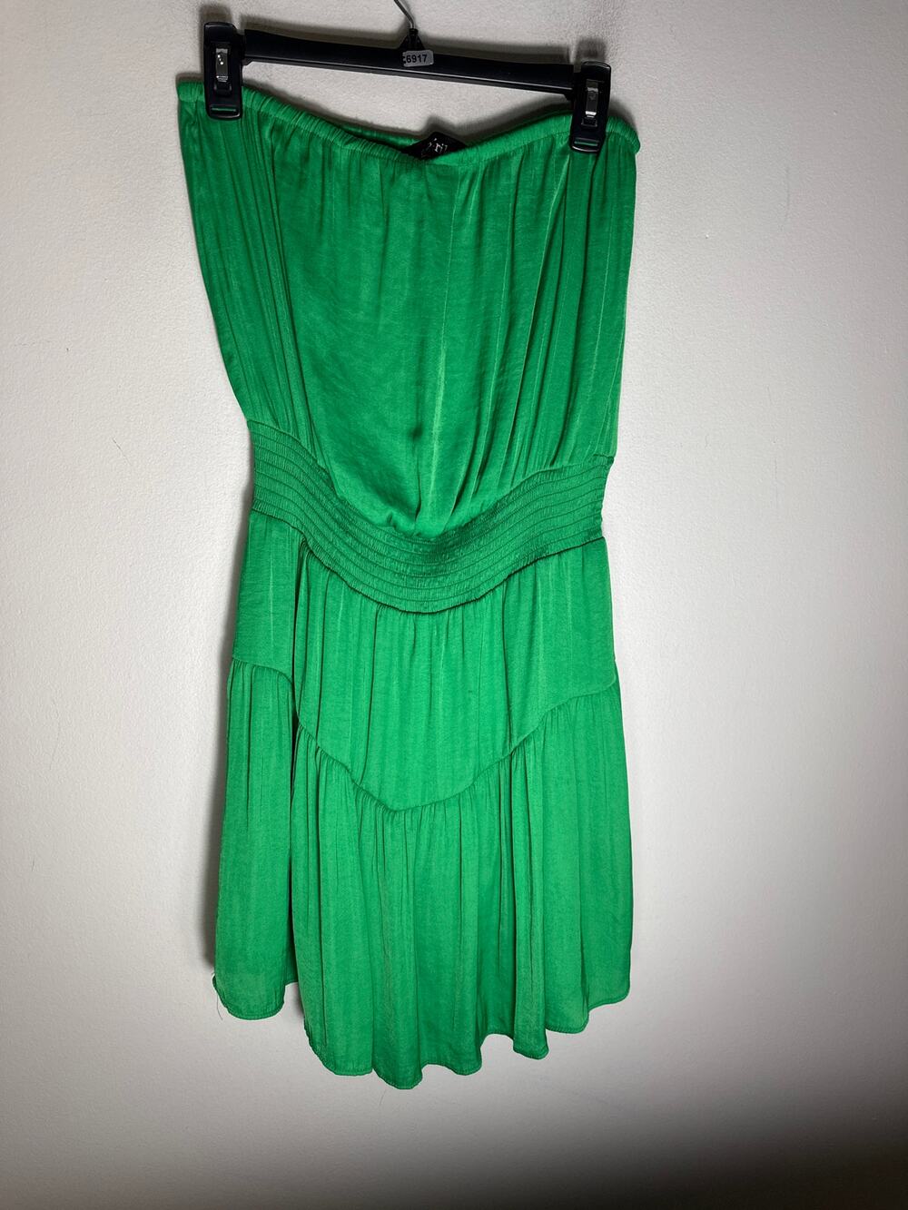 Fab'rik Bright Green Strapless Smocked Waist Mini Dress Sz M